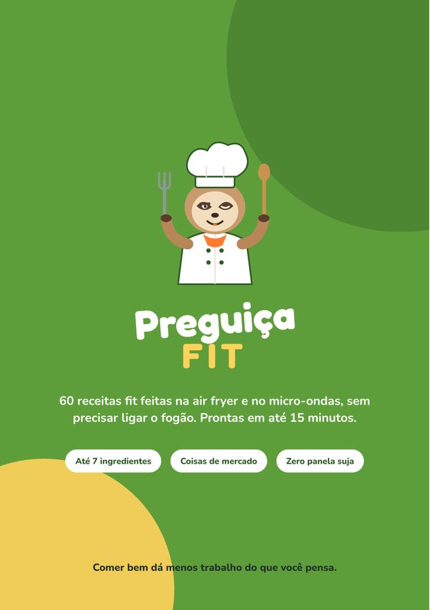 Capa do ebook Preguiça Fit com o mascote Chef Preguiça